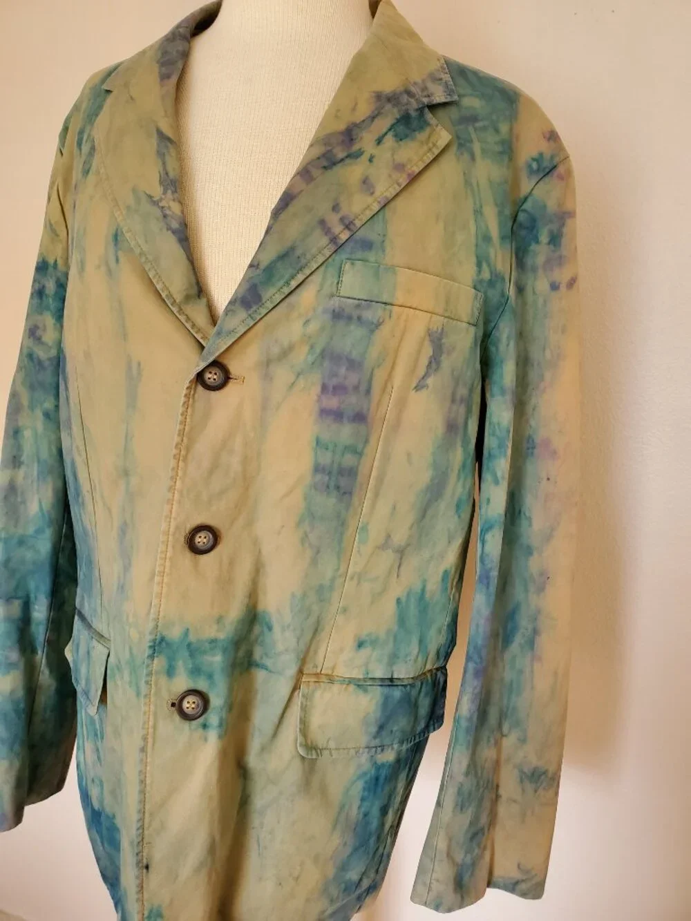 Cotton Blazer sports Coat jacket tie dyed green khaki beige tan gray blue XL 44